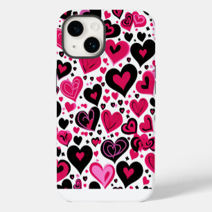 Cute Pink and Black Hearts iPhone 14 Case