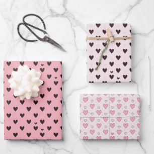 Cute Pink and Black Hearts Pattern Valentines Day Wrapping Paper Sheet