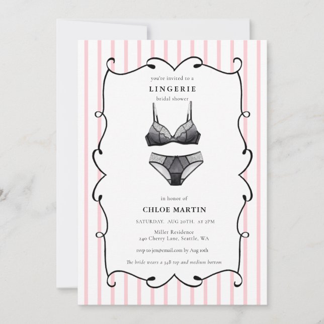 Cute Pink and Black Lingerie Bridal shower Invitation (Front)