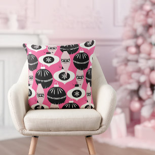 Cute Pink And Black Retro Merry Christmas  Cushion