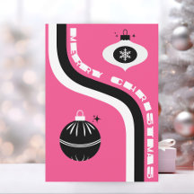Cute Pink And Black Retro Merry Christmas