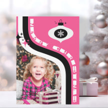 Cute Pink And Black Retro Merry Christmas
