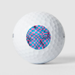 Cute Pink and Blue Abstract Chequerboard Pattern Golf Balls