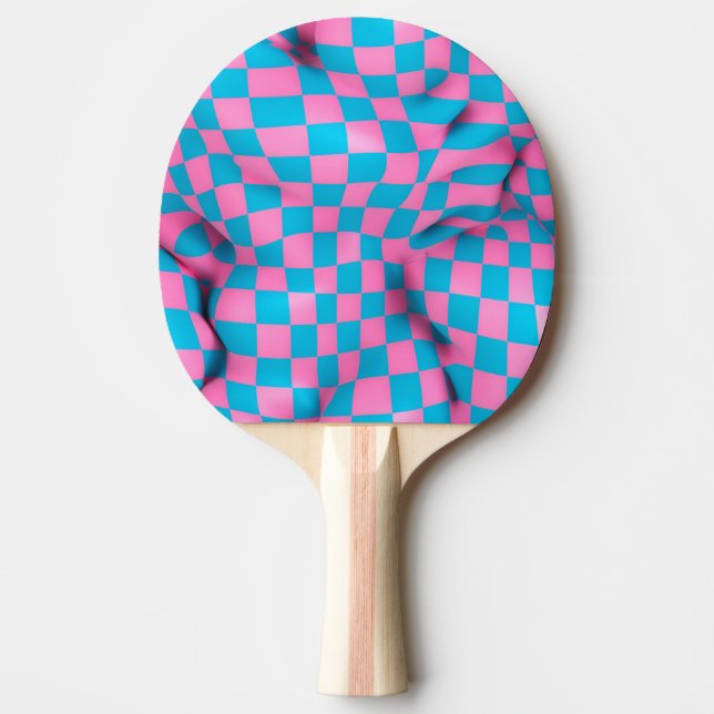 Cute Pink and Blue Abstract Chequerboard Pattern Ping Pong Paddle (Front)