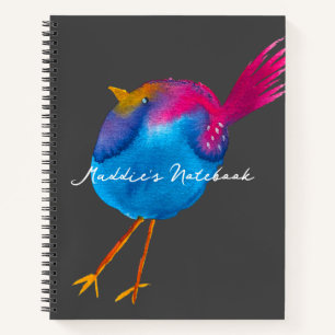 Cute pink and blue bird notebook