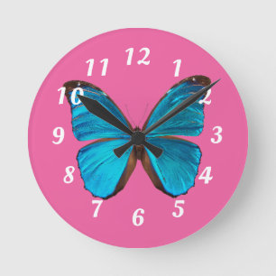 Cute Pink and Blue Butterfly Wall Clock
