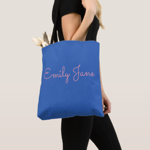 Cute Pink and Blue Calligraphy Modern Personalized Tote Bag