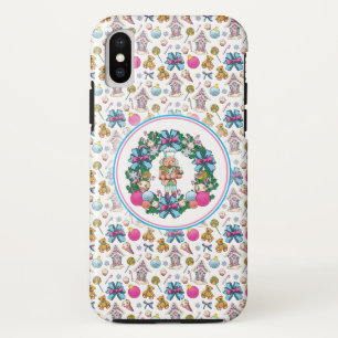 Cute Pink And Blue Christmas Nutcracker Wreath Case-Mate iPhone Case