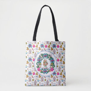 Cute Pink And Blue Christmas Nutcracker Wreath Tote Bag