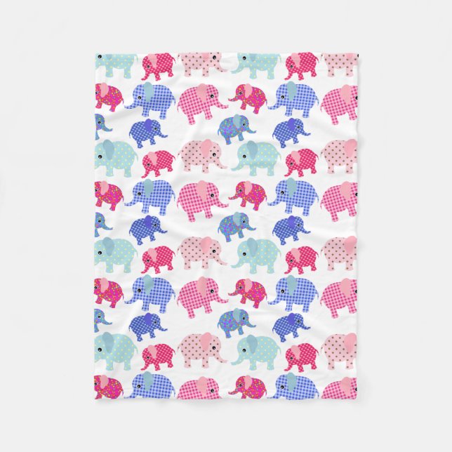 CUTE PINK AND BLUE ELEPHANTS PATTERN FLEECE BLANKET (Front)