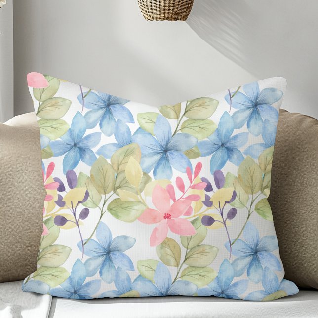 Cute Pink and Blue Floral Watercolor Transparent Cushion (Creator Uploaded)