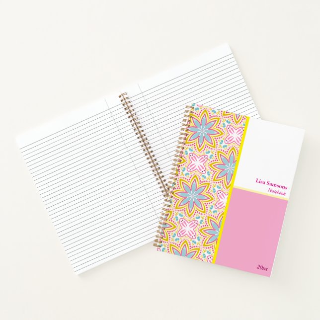 Cute Pink and Blue Flower Pattern Notebook (Inside)