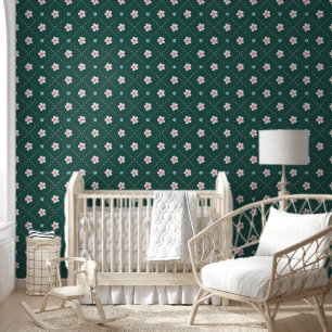 Cute Pink And Blue Flower Plaid On Dark Teal Wallpaper