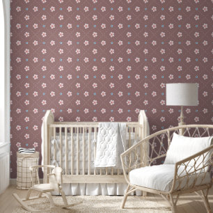 Cute Pink And Blue Flower Plaid On Mauve Wallpaper