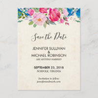 Cute Pink and Blue Flowers  Wedding Save the Date