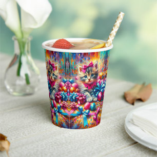 Cute Pink and Blue Kitten Girl's Birthday Paper Cups