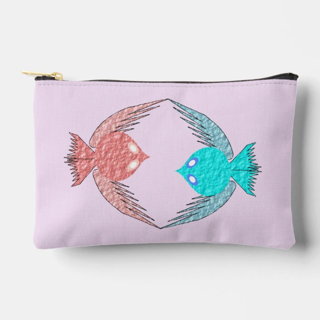 Cute Pink and Blue Love Birds Accessory Pouch (Front)