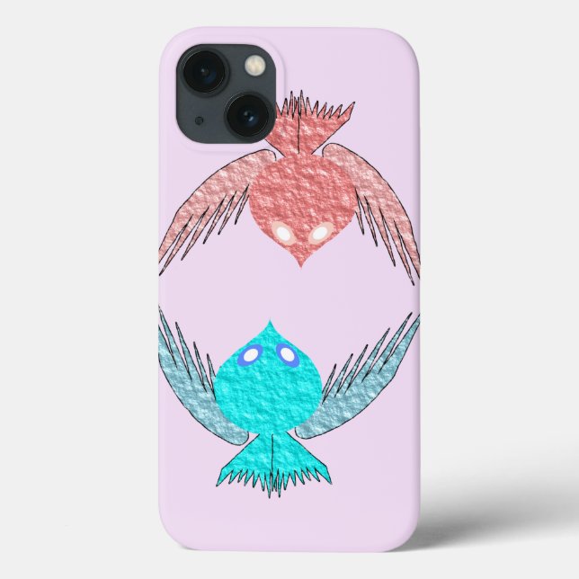 Cute Pink and Blue Love Birds Case-Mate iPhone Case (Back)