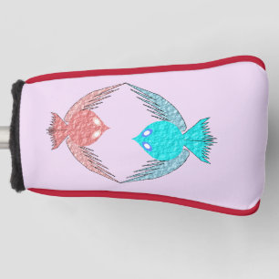 Cute Pink and Blue Love Birds Golf Head Cover