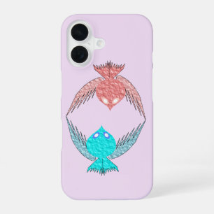 Cute Pink and Blue Love Birds iPhone 16 Case