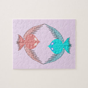 Cute Pink and Blue Love Birds Jigsaw Puzzle