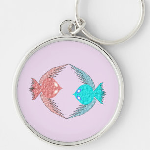 Cute Pink and Blue Love Birds Key Ring