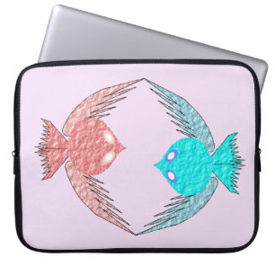 Cute Pink and Blue Love Birds Laptop Sleeve