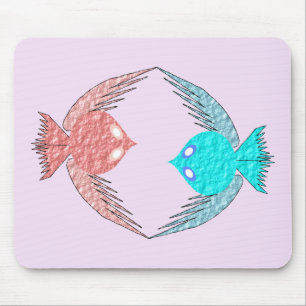 Cute Pink and Blue Love Birds Mouse Pad