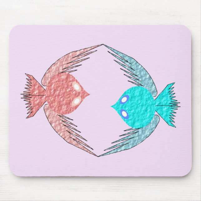 Cute Pink and Blue Love Birds Mouse Pad (Front)