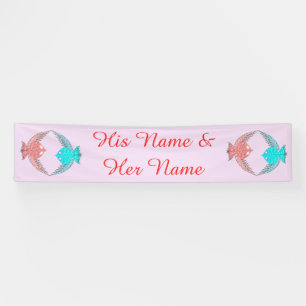 Cute Pink and Blue Love Birds Personalised Banner