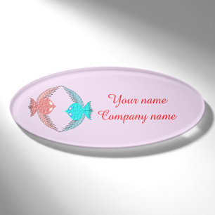 Cute Pink and Blue Love Birds Personalised Name Tag
