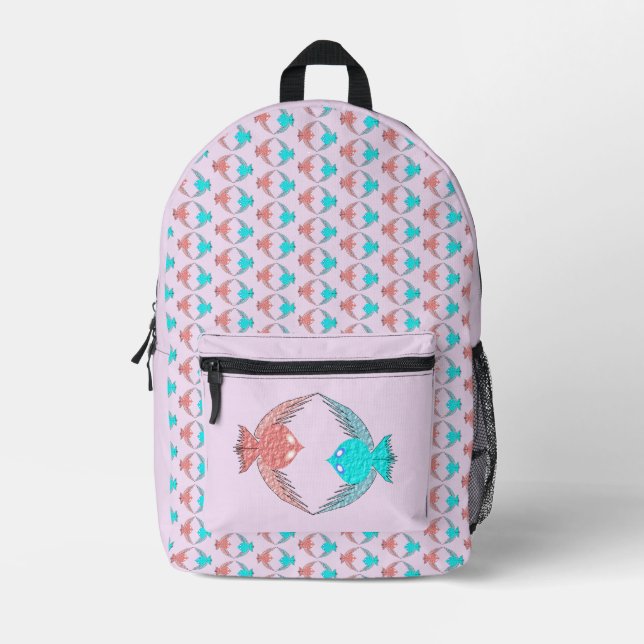 Cute Pink and Blue Love Birds Printed Backpack (Front)