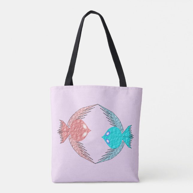 Cute Pink and Blue Love Birds Tote Bag (Back)