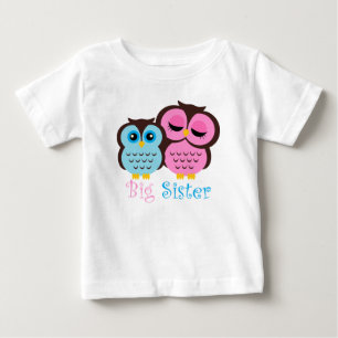 Cute Pink and Blue Owls Big Sister Little Brother Baby T-Shirt