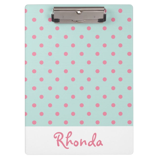 Cute Pink and Blue Polka Dots Clipboard (Front)