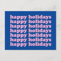 Cute Pink and Blue Retro Typography Happy Holidays