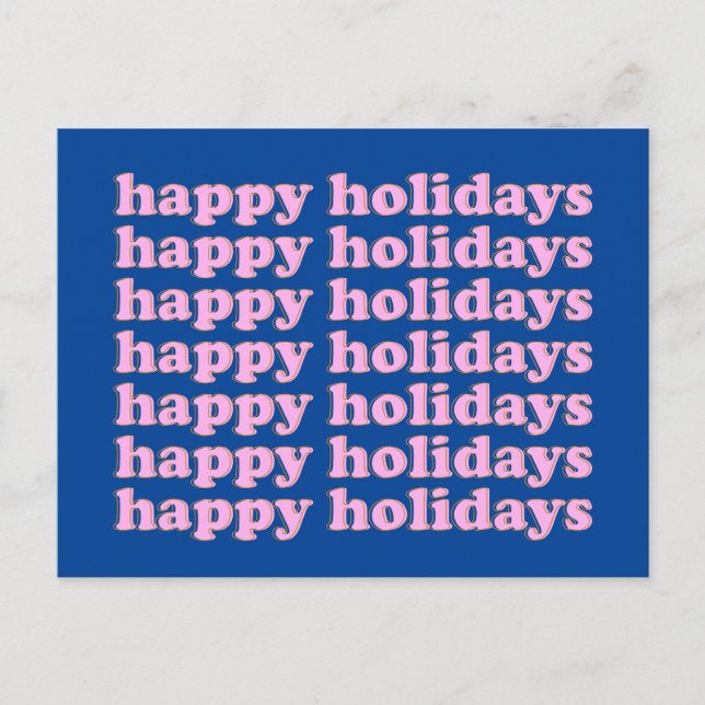 Cute Pink and Blue Retro Typography Happy Holidays Postcard (Front)