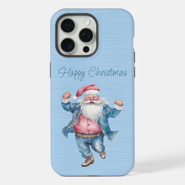 Cute Pink and Blue Santa In Jeans iPhone Case (Back)