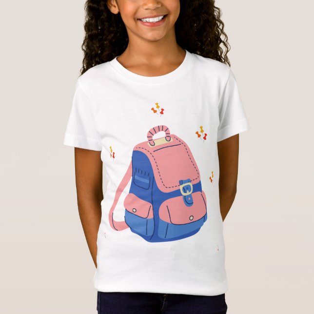 Cute Pink and Blue School Backpack" T-Shirt (Front)