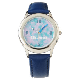 Cute Pink and Blue Sky Clouds Personalised Watch