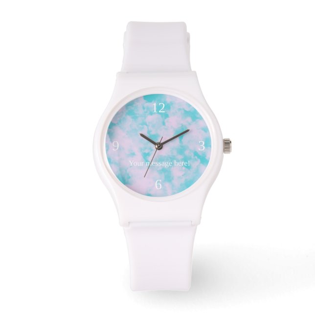 Cute Pink and Blue Sky Personalised Silicone Watch (Front)