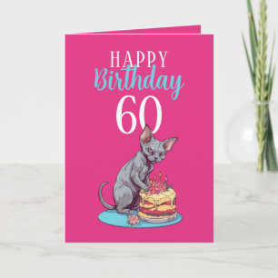 Cute Pink and Blue Sphynx Husband 60th Birthday Card