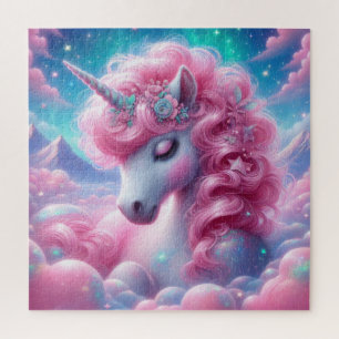 Cute pink and blue unicorn jigsaw puzzle