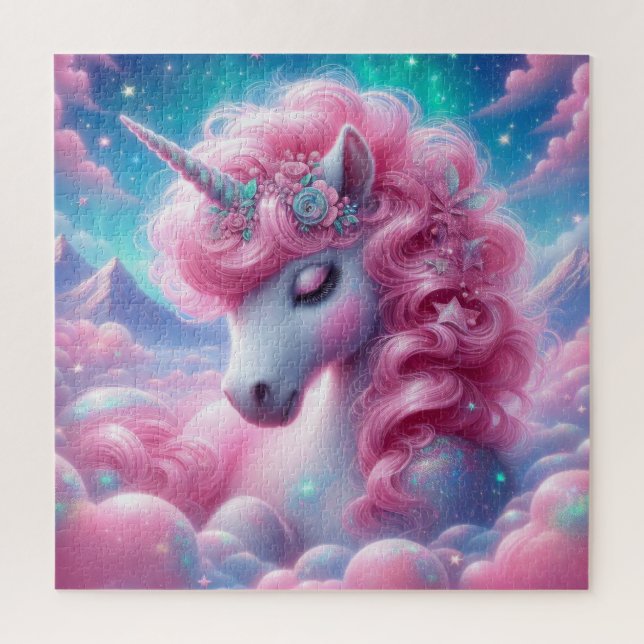 Cute pink and blue unicorn jigsaw puzzle (Vertical)