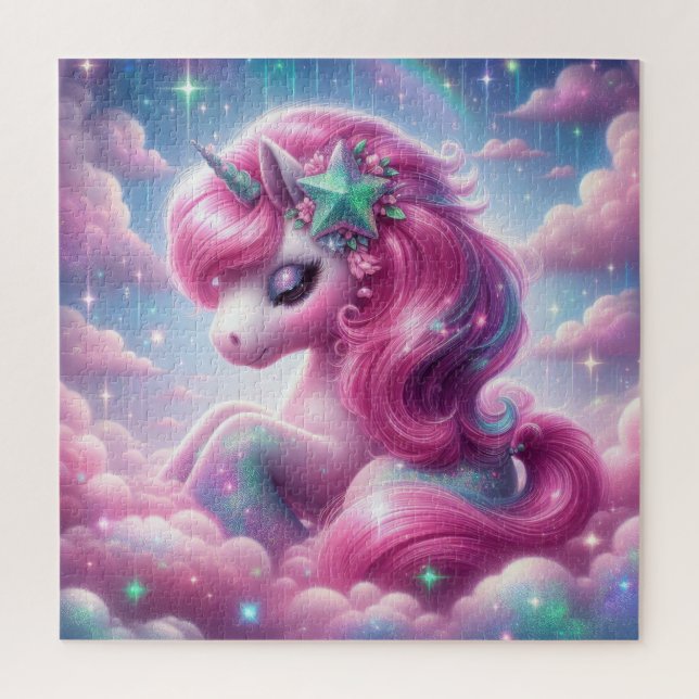 Cute pink and blue unicorn jigsaw puzzle (Vertical)