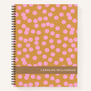 Cute Pink and Brown Abstract Dots Personalised  Notebook