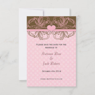 Cute Pink and Brown Polka Dot Save the Date
