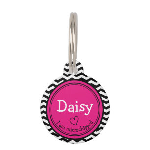Cute Pink and Chevron Personalised Pet Tag