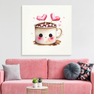 Cute Pink and Cream Watercolor Hot Chocolate Mug Canvas Print