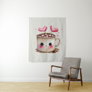 Cute Pink and Cream Watercolor Hot Chocolate Mug Tapestry